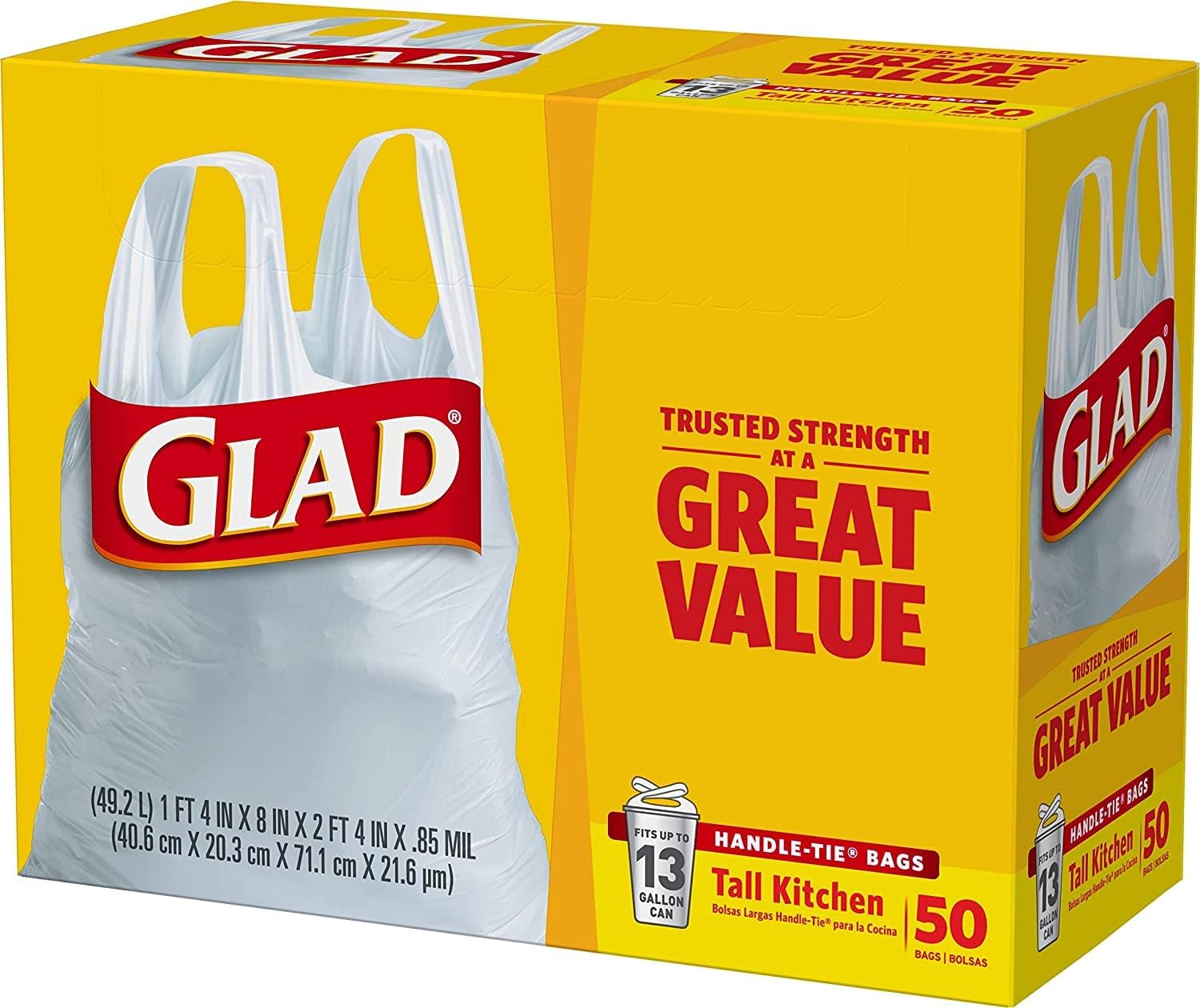 Glad Tall Kitchen Handle-Tie Trash Bags 13 Gallon