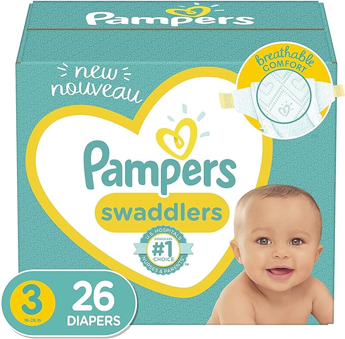Diapers Size 3, 26 Count- Pampers Swaddlers Disposable Baby Diapers, Jumbo Pack