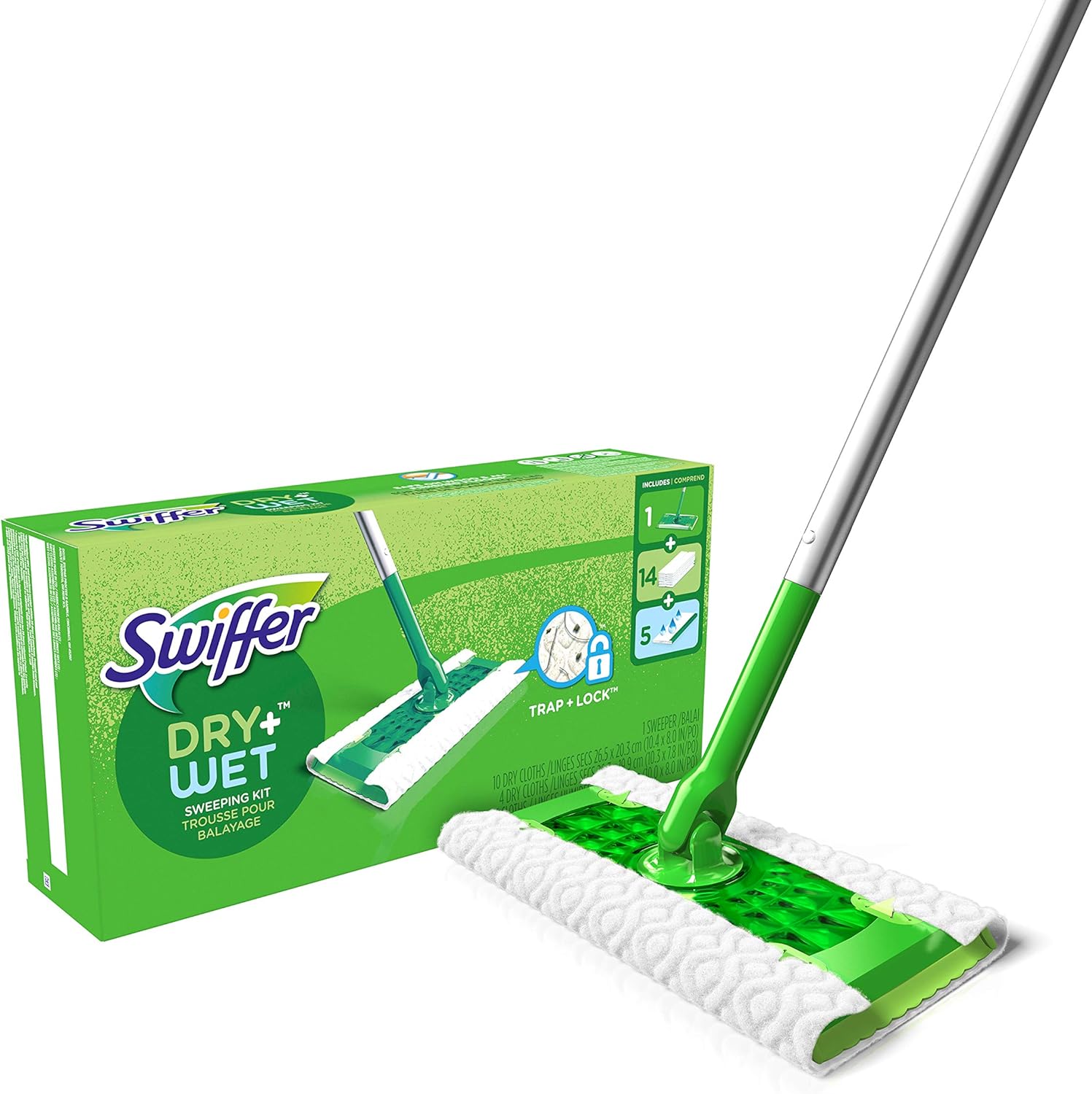 Swiffer Dry + Wet Sweeping Kit, 1 Sweeper, 7 Dry Cloths, 3 Wet Cloths